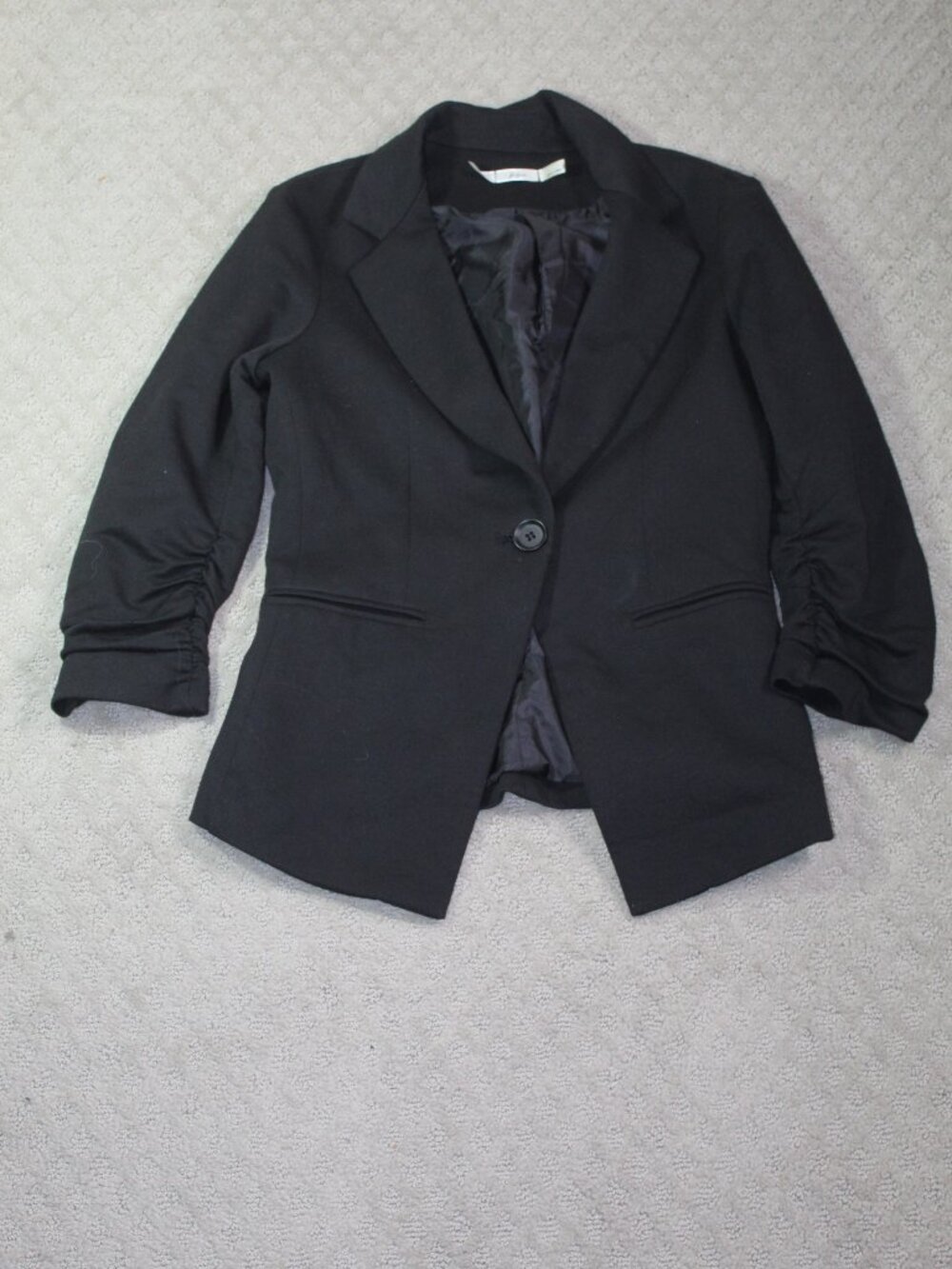 Gibson Black Blazer Size S Ruched 3/4 Sleeve Single Button Career Chic